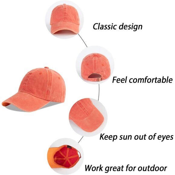 Unisex Washed-orange Baseball Cap Cotton Fits Washed Denim Adjustable Hat - Picture 7 of 7